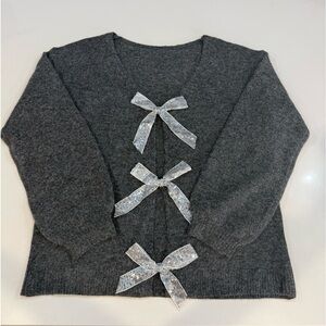 Gray Sweater with Bow Accents. Size M